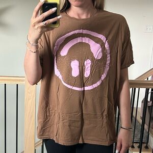 Grayson Threads Brown Tee with Pink Smiley Graphic